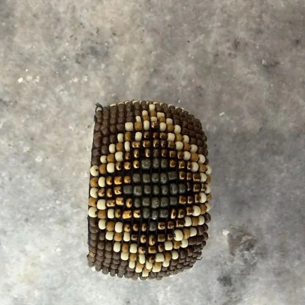 Set of 3 Vintage Earth Toned Boho Beaded Napkin Rings